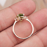 Natural  Peridot Rose Gold Plated Ring with CZ Side Stones Three Stone Design