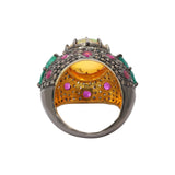 Moonstone Ruby Emerald and Diamond 925 Silver Gold Plated Ring