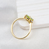 Peridot Gold Plated Ring Natural Green Gemstone with CZ Side Stones Three Stone Design