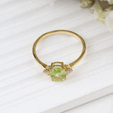 Peridot Gold Plated Ring Natural Green Gemstone with CZ Side Stones Three Stone Design