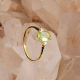Peridot Gold Plated Ring Natural Green Gemstone with CZ Side Stones Three Stone Design