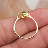 Peridot Gold Plated Ring Natural Green Gemstone with CZ Side Stones Three Stone Design