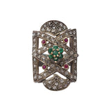 Natural Emerald, Ruby and Diamond 925 Sterling Silver Black Rhodium Ring