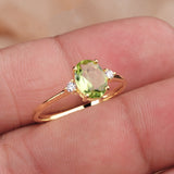 Peridot Gold Plated Ring Natural Green Gemstone with CZ Side Stones Three Stone Design