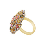 Natural Multi Tourmaline Gemstone and Diamond 925 Sterling Silver Gold Plated Ring