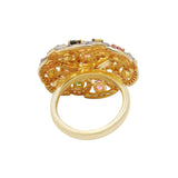 Natural Multi Tourmaline Gemstone and Diamond 925 Sterling Silver Gold Plated Ring