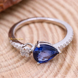 Natural Blue Sapphire Gemstone With Diamond 18k White Gold Ring