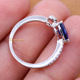 Natural Blue Sapphire Gemstone With Diamond 18k White Gold Ring