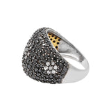 Natural Black Spinel and Cubic Zircon 925 Silver Gold Plated Ring