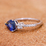 Natural Blue Sapphire Gemstone With Diamond 18k White Gold Ring