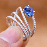 Natural Blue Sapphire Gemstone With Diamond 18k White Gold Ring