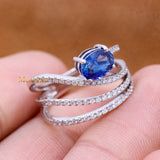 Natural Blue Sapphire Gemstone With Diamond 18k White Gold Ring