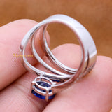 Natural Blue Sapphire Gemstone With Diamond 18k White Gold Ring