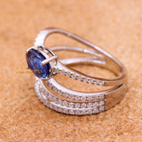 Natural Blue Sapphire Gemstone With Diamond 18k White Gold Ring