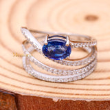 Natural Blue Sapphire Gemstone With Diamond 18k White Gold Ring