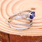 Natural Blue Sapphire Gemstone With Diamond 18k White Gold Ring