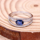 Unique Natural Blue Sapphire Gemstone With Diamond 18k White Gold Ring