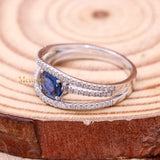 Unique Natural Blue Sapphire Gemstone With Diamond 18k White Gold Ring