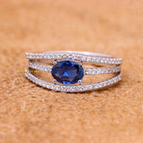 Unique Natural Blue Sapphire Gemstone With Diamond 18k White Gold Ring