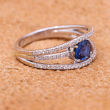 Unique Natural Blue Sapphire Gemstone With Diamond 18k White Gold Ring