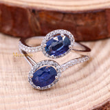 Natural Blue Sapphire Gemstone With Diamond 18k White Gold Ring