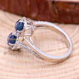 Natural Blue Sapphire Gemstone With Diamond 18k White Gold Ring