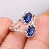 Natural Blue Sapphire Gemstone With Diamond 18k White Gold Ring