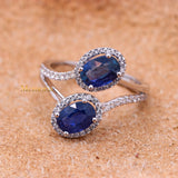 Natural Blue Sapphire Gemstone With Diamond 18k White Gold Ring