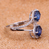 Natural Blue Sapphire Gemstone With Diamond 18k White Gold Ring