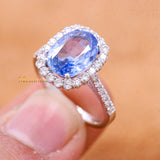 Natural Blue Sapphire Gemstone With Diamond 18k White Gold Ring