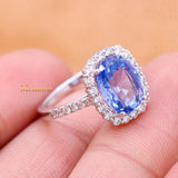 Natural Blue Sapphire Gemstone With Diamond 18k White Gold Ring