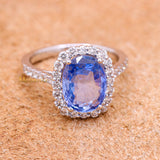 Natural Blue Sapphire Gemstone With Diamond 18k White Gold Ring