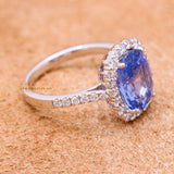 Natural Blue Sapphire Gemstone With Diamond 18k White Gold Ring