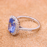 Natural Blue Sapphire Gemstone With Diamond 18k White Gold Ring