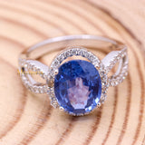 Natural Blue Sapphire Gemstone With Diamond 18k White Gold Ring