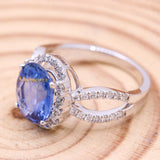 Natural Blue Sapphire Gemstone With Diamond 18k White Gold Ring