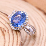 Natural Blue Sapphire Gemstone With Diamond 18k White Gold Ring