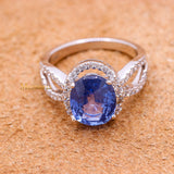 Natural Blue Sapphire Gemstone With Diamond 18k White Gold Ring