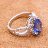 Natural Blue Sapphire Gemstone With Diamond 18k White Gold Ring