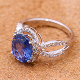 Natural Blue Sapphire Gemstone With Diamond 18k White Gold Ring