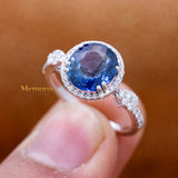 Natural Blue Sapphire Gemstone With Diamond 18k White Gold Ring