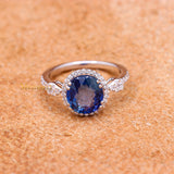 Natural Blue Sapphire Gemstone With Diamond 18k White Gold Ring