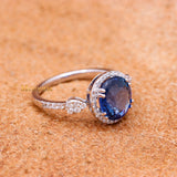 Natural Blue Sapphire Gemstone With Diamond 18k White Gold Ring