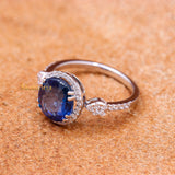 Natural Blue Sapphire Gemstone With Diamond 18k White Gold Ring