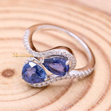 Natural Blue Sapphire Gemstone With Diamond 18k White Gold Ring