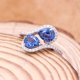 Natural Blue Sapphire Gemstone With Diamond 18k White Gold Ring