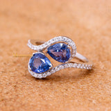 Natural Blue Sapphire Gemstone With Diamond 18k White Gold Ring