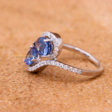 Natural Blue Sapphire Gemstone With Diamond 18k White Gold Ring