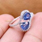 Natural Blue Sapphire Gemstone With Diamond 18k White Gold Ring