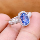 Natural Blue Sapphire Gemstone With Diamond 18k White Gold Ring